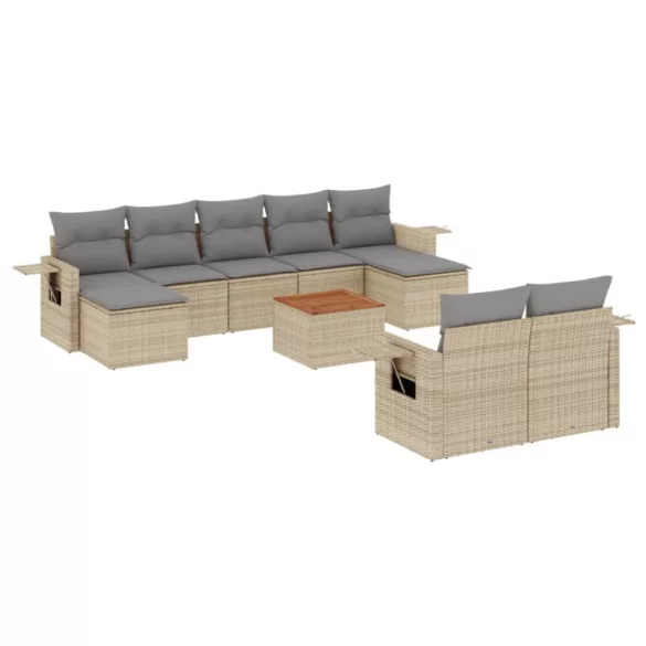 10 részes vegyes bézs polyrattan kerti ülőgarnitúra párnákkal