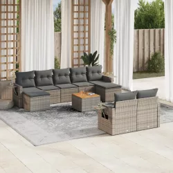   10 részes szürke polyrattan kerti ülőgarnitúra párnákkal