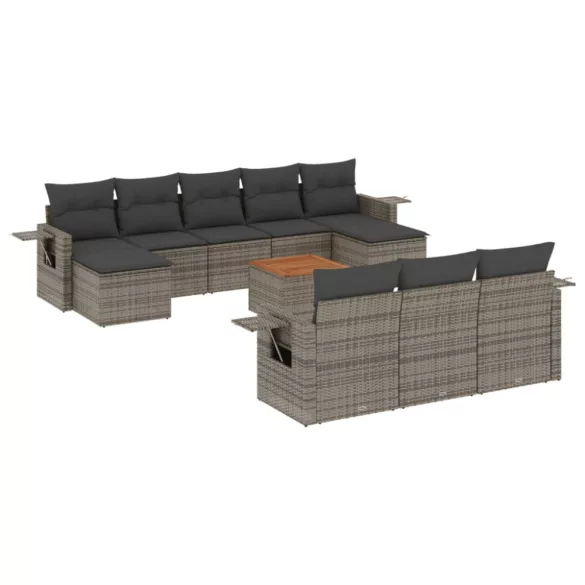 11 részes szürke polyrattan kerti ülőgarnitúra párnákkal