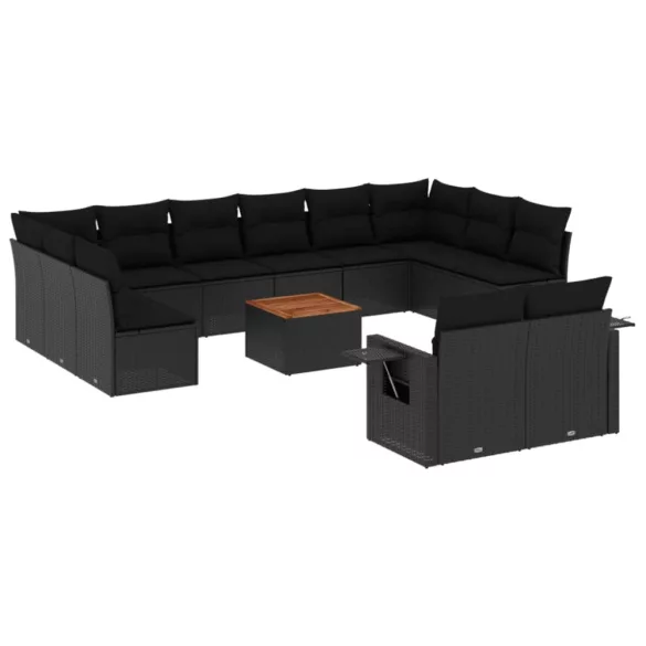 13 részes fekete polyrattan kerti ülőgarnitúra párnákkal