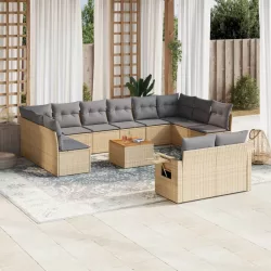   13részes vegyes bézs polyrattan kerti ülőgarnitúra párnákkal