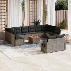   13 részes szürke polyrattan kerti ülőgarnitúra párnákkal