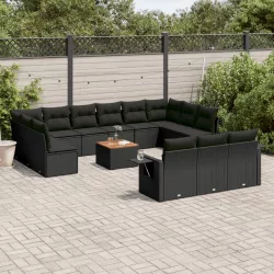   14 részes fekete polyrattan kerti ülőgarnitúra párnákkal