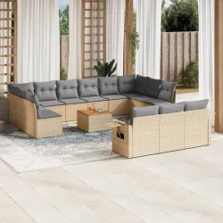   14 részes vegyes bézs polyrattan kerti ülőgarnitúra párnával