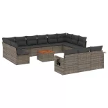 14 részes szürke polyrattan kerti ülőgarnitúra párnákkal