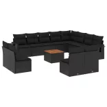 13 részes fekete polyrattan kerti ülőgarnitúra párnákkal