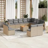 13részes vegyes bézs polyrattan kerti ülőgarnitúra párnákkal