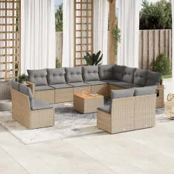   13részes vegyes bézs polyrattan kerti ülőgarnitúra párnákkal