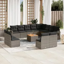   13 részes szürke polyrattan kerti ülőgarnitúra párnákkal