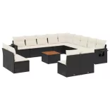 14 részes fekete polyrattan kerti ülőgarnitúra párnákkal