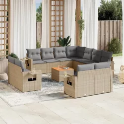   12 részes vegyes bézs polyrattan kerti ülőgarnitúra párnákkal