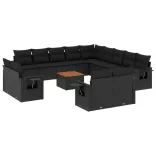 14 részes fekete polyrattan kerti ülőgarnitúra párnákkal