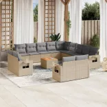 14 részes vegyes bézs polyrattan kerti ülőgarnitúra párnával