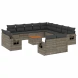 14 részes szürke polyrattan kerti ülőgarnitúra párnákkal