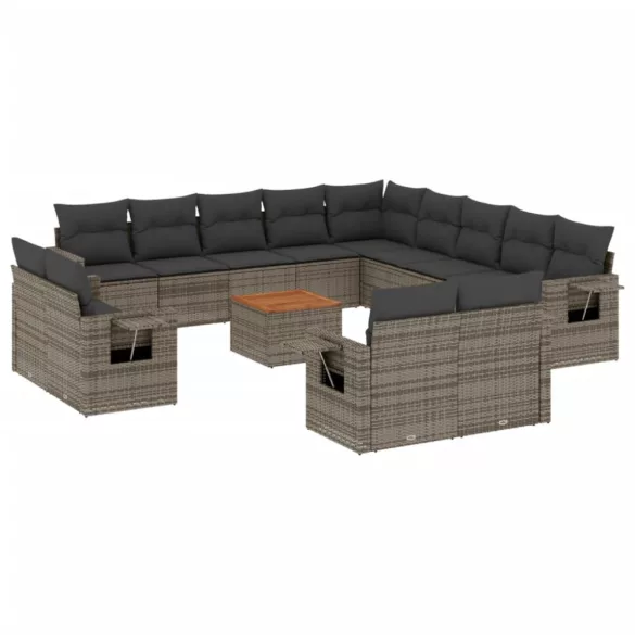 14 részes szürke polyrattan kerti ülőgarnitúra párnákkal