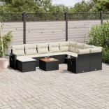 11 részes fekete polyrattan kerti ülőgarnitúra párnákkal