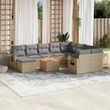 11részes vegyes bézs polyrattan kerti ülőgarnitúra párnákkal