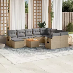   11részes vegyes bézs polyrattan kerti ülőgarnitúra párnákkal