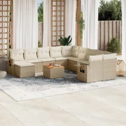   12 részes bézs polyrattan kerti ülőgarnitúra párnákkal