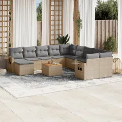   12 részes vegyes bézs polyrattan kerti ülőgarnitúra párnákkal
