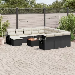   13 részes fekete polyrattan kerti ülőgarnitúra párnákkal