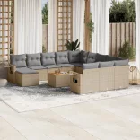 13részes vegyes bézs polyrattan kerti ülőgarnitúra párnákkal