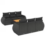 7 részes fekete polyrattan kerti ülőgarnitúra párnával