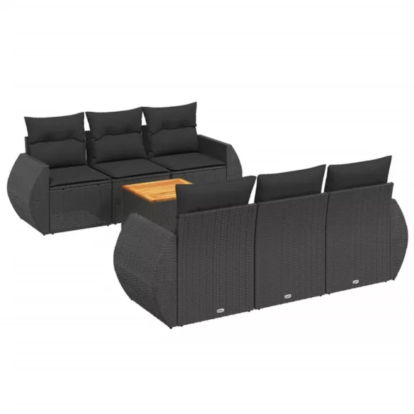 7 részes fekete polyrattan kerti ülőgarnitúra párnával