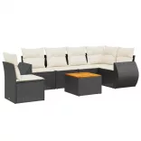 7 részes fekete polyrattan kerti ülőgarnitúra párnával