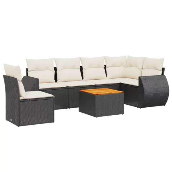 7 részes fekete polyrattan kerti ülőgarnitúra párnával