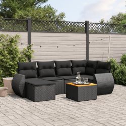 7 részes fekete polyrattan kerti ülőgarnitúra párnával