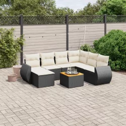   8 részes fekete polyrattan kerti ülőgarnitúra párnákkal