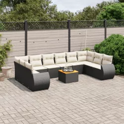   11 részes fekete polyrattan kerti ülőgarnitúra párnákkal