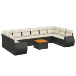 11 részes fekete polyrattan kerti ülőgarnitúra párnákkal