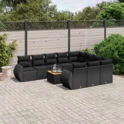   11 részes fekete polyrattan kerti ülőgarnitúra párnákkal