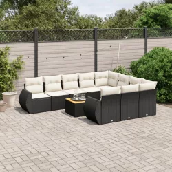   11 részes fekete polyrattan kerti ülőgarnitúra párnákkal