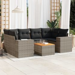   7 részes szürke polyrattan kerti ülőgarnitúra párnákkal