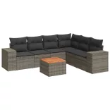 7 részes szürke polyrattan kerti ülőgarnitúra párnákkal