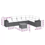 8 részes fekete polyrattan kerti ülőgarnitúra párnákkal