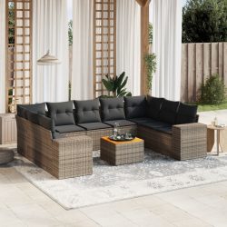   10 részes szürke polyrattan kerti ülőgarnitúra párnákkal