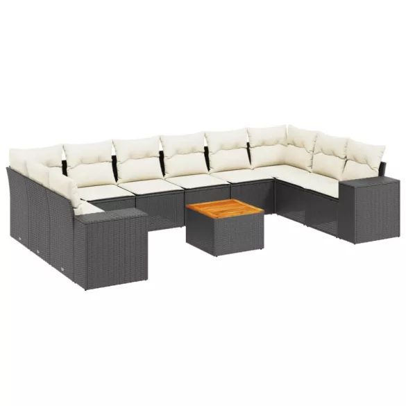 11 részes fekete polyrattan kerti ülőgarnitúra párnákkal
