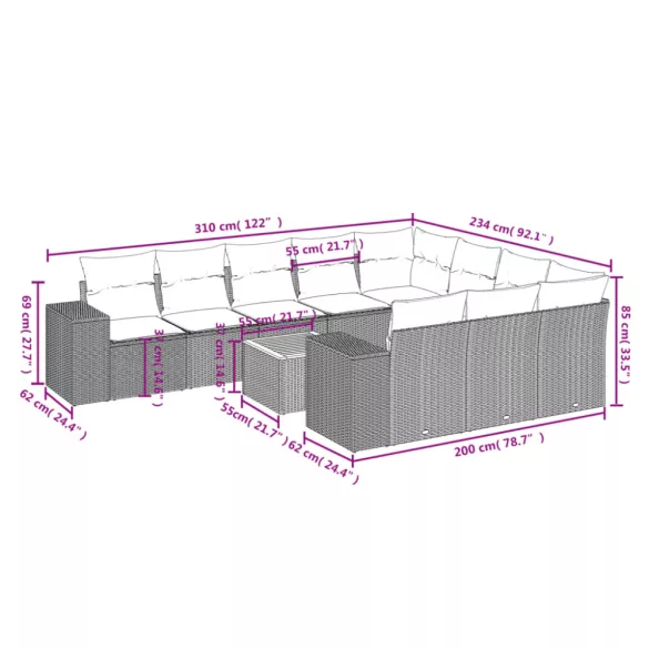11 részes bézs polyrattan kerti ülőgarnitúra párnákkal