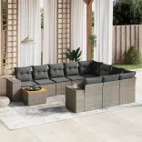 11 részes szürke polyrattan kerti ülőgarnitúra párnákkal