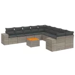 11 részes szürke polyrattan kerti ülőgarnitúra párnákkal