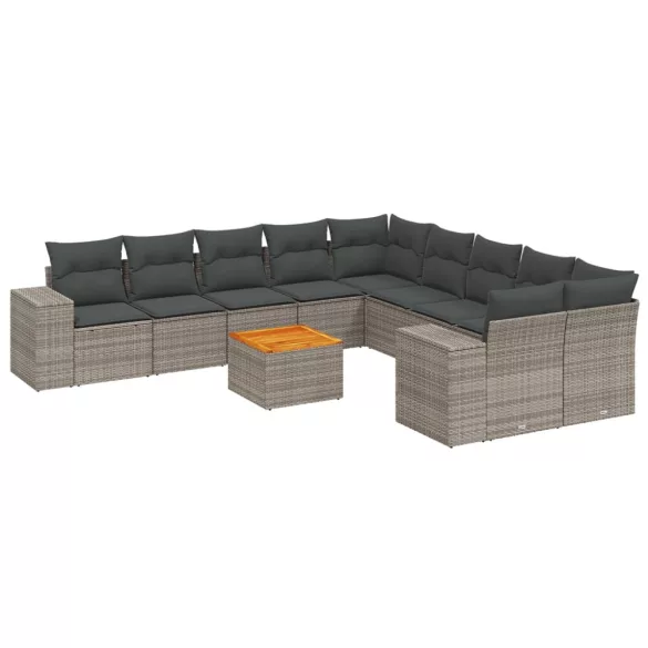 11 részes szürke polyrattan kerti ülőgarnitúra párnákkal