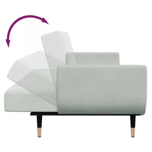 2személyes világosszürke bársony kanapéágy lábtartóval