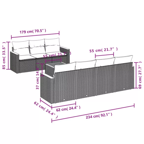 8 részes fekete polyrattan kerti ülőgarnitúra párnákkal