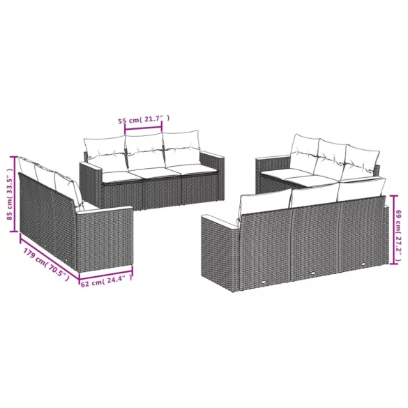 12 részes szürke polyrattan kerti ülőgarnitúra párnákkal
