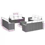 13 részes fekete polyrattan kerti ülőgarnitúra párnákkal
