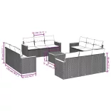 13 részes fekete polyrattan kerti ülőgarnitúra párnákkal